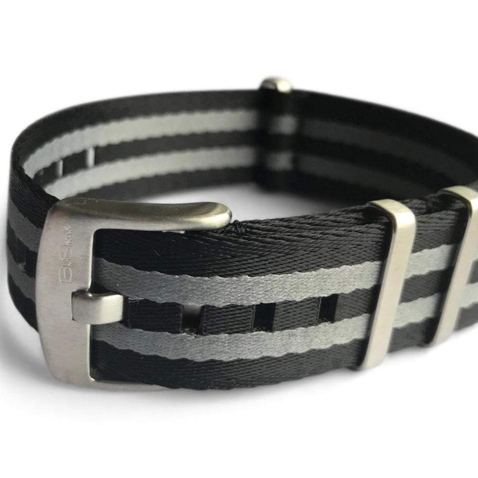 This is the BluShark AlphaPremier nylon Apple Watch band in 