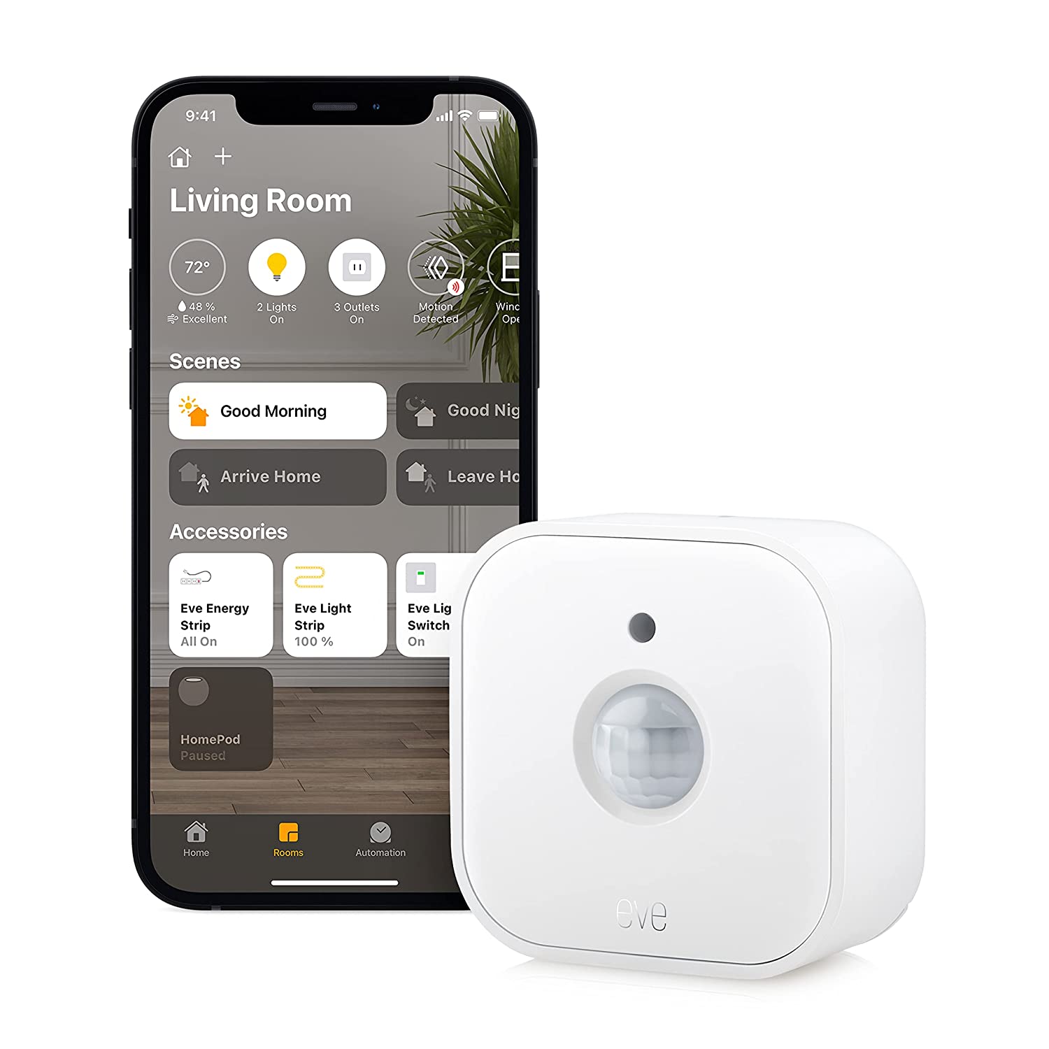 The updated Eve Motion now supports Thread networking and senses light to trigger automations.