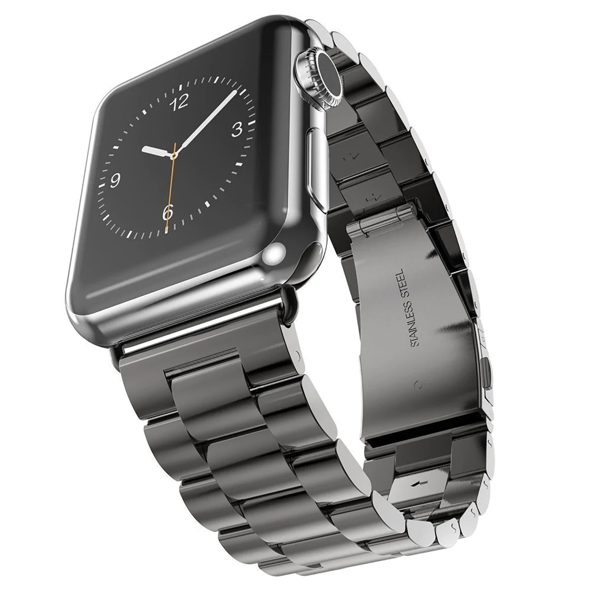 Stainless steel bands are durable and stylish.