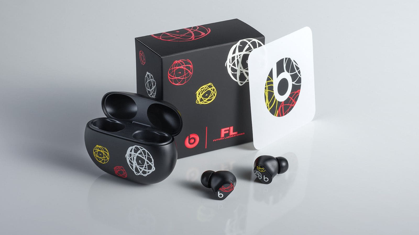 The collaboration with artist Futura features his signature atomic symbol.