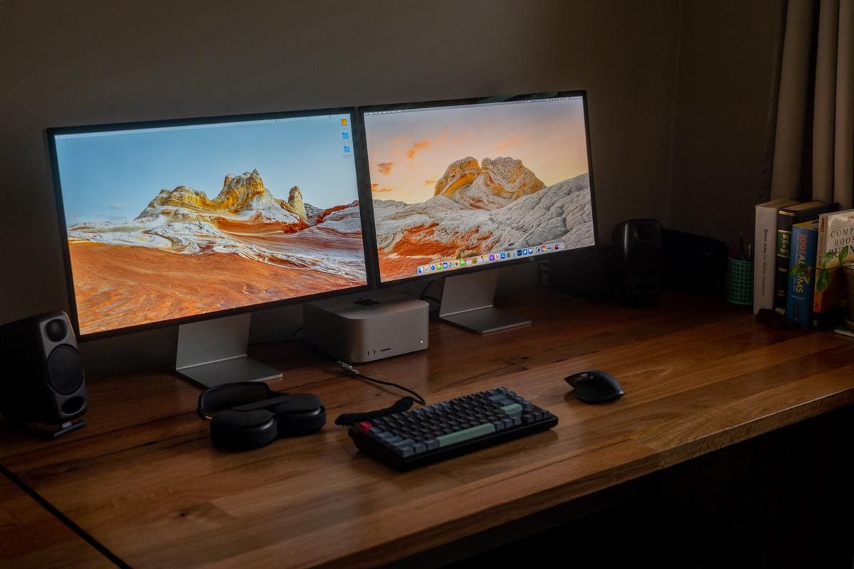 Two Studio Displays offer identical color consistency.