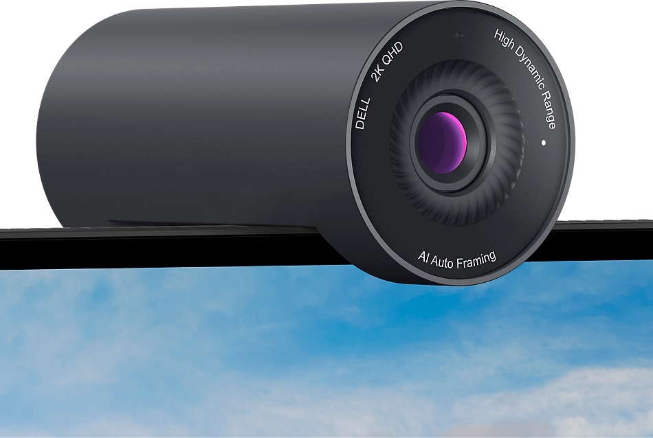 The new Dell Pro Webcam features a built-in, noise-cancelling microphone.