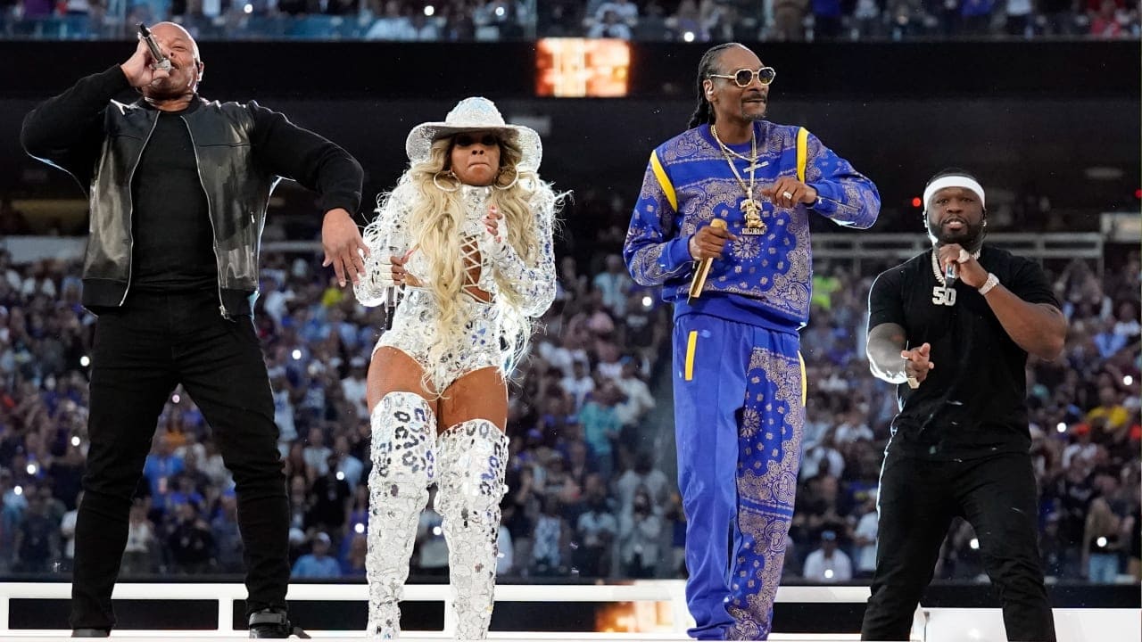 2022's Super Bowl LVI halftime show featured Dr. Dre, Mary J. Blige, Snoop Dogg, Kendrick Lamar and Eminem (not pictured).
