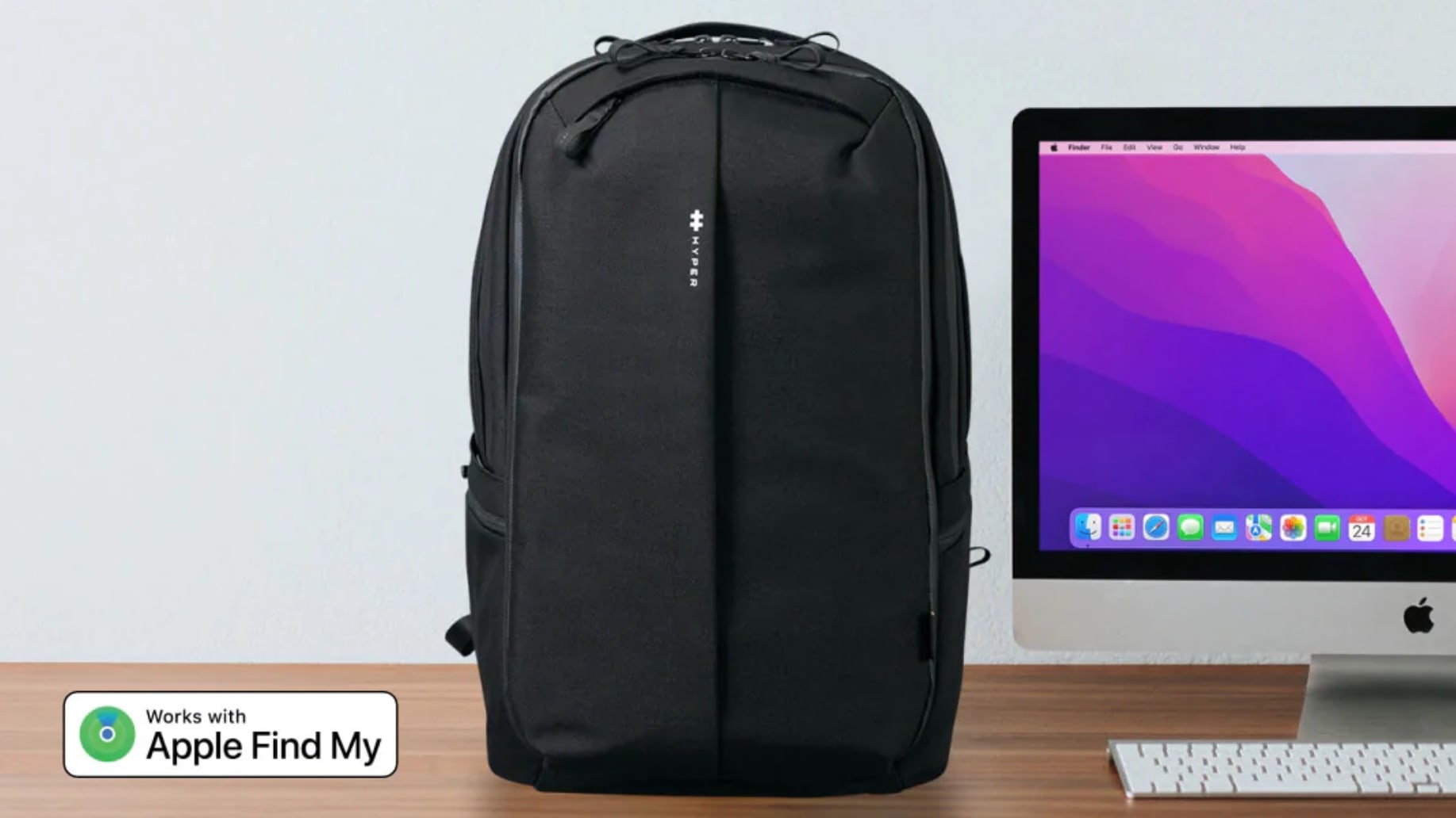 Securely carry your gear in stylish backpack with built-in AirTag tracking