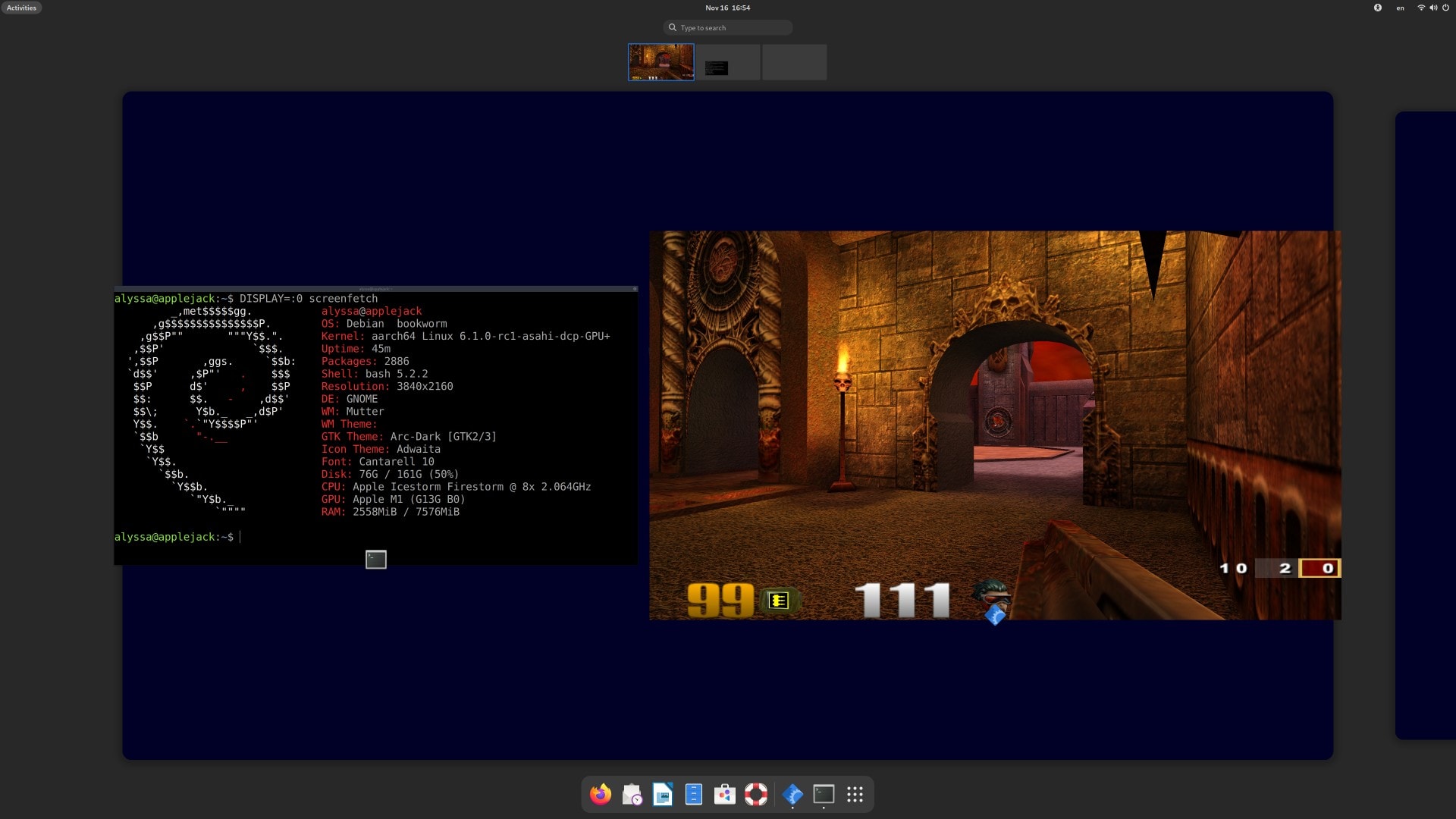 Quake 3 running in a Linux environment on an M1 Mac