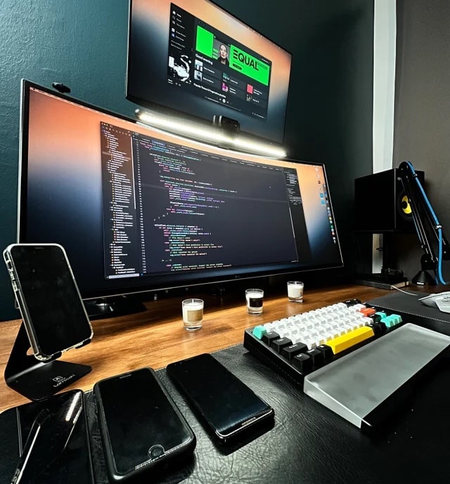 All those smartphones are for testing apps using different OS versions and screen sizes.