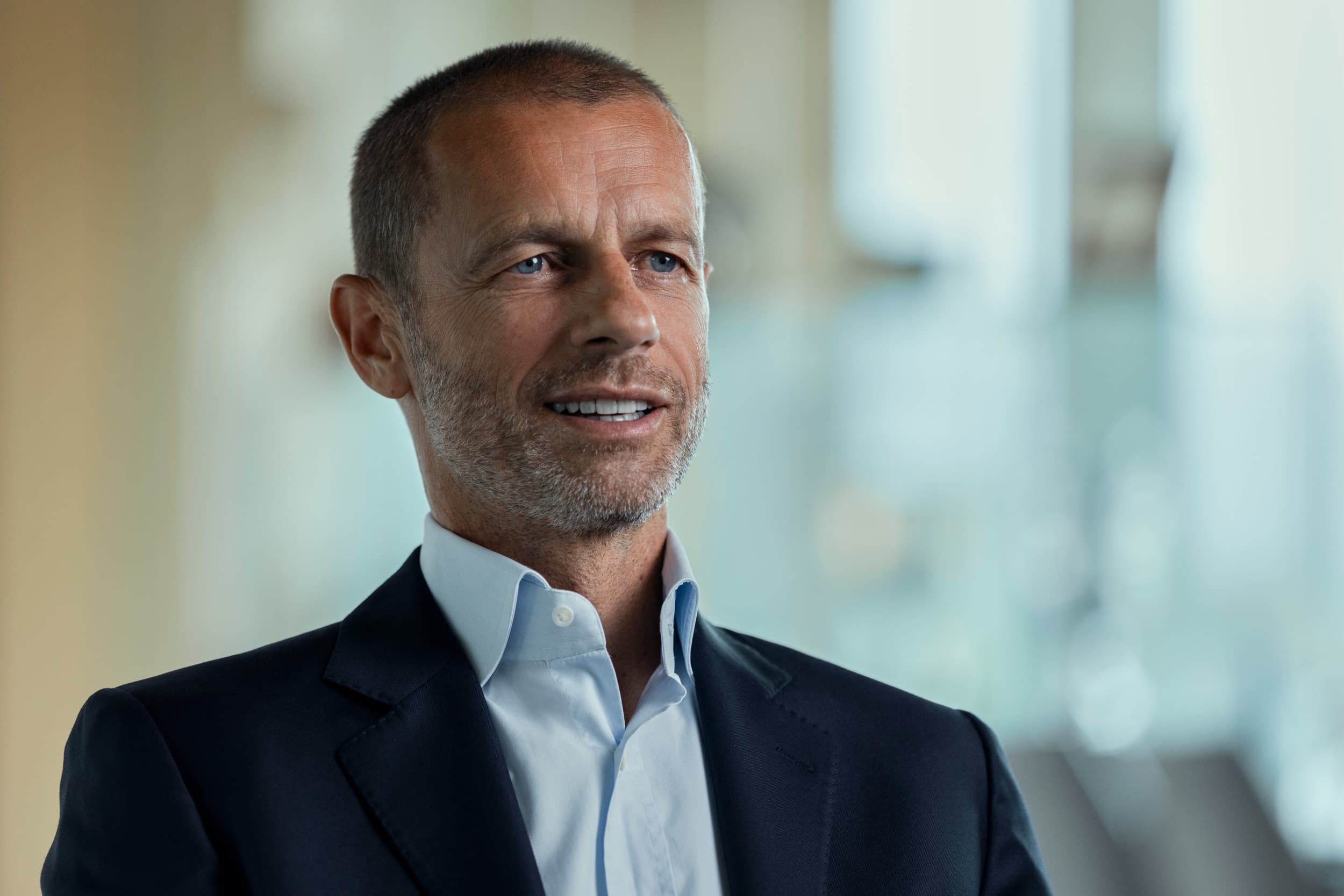Aleksander Čeferin, president of the Union of European Football Associations, in a still from four-part Apple TV+ docuseries 