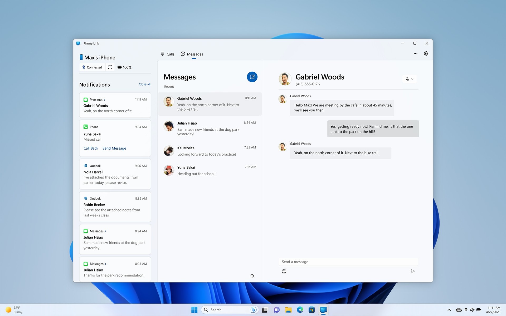 iMessage and notifications in Phone Link on Windows 11