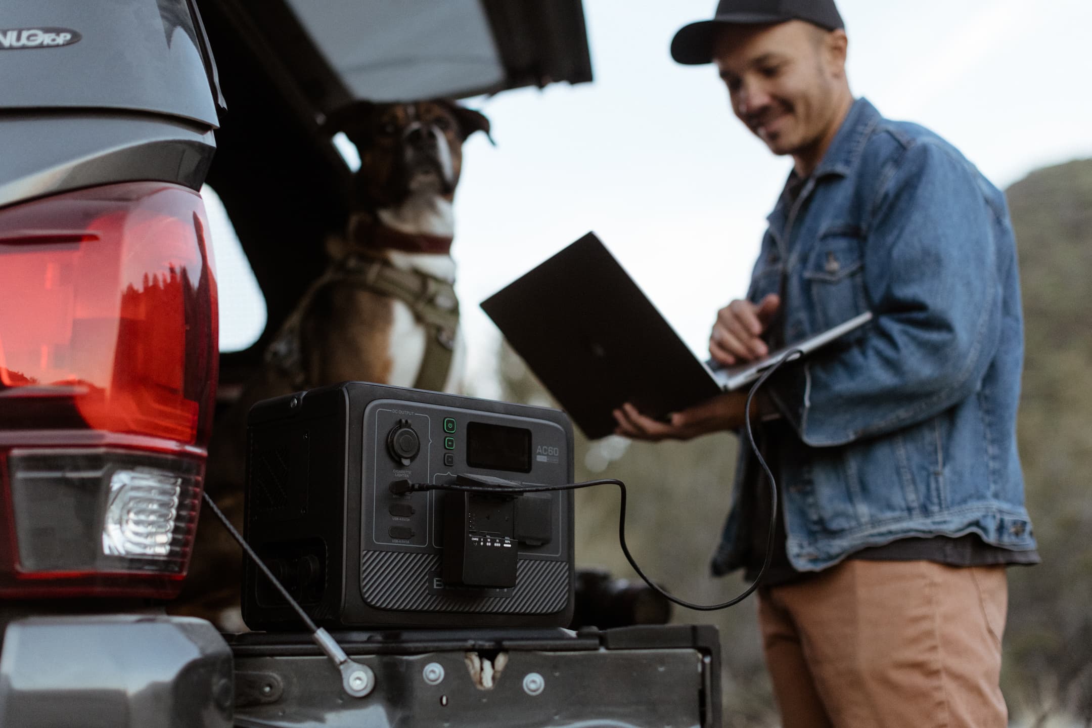 You can travel as light as you like with the AC60 solar generator and B80 batteries.