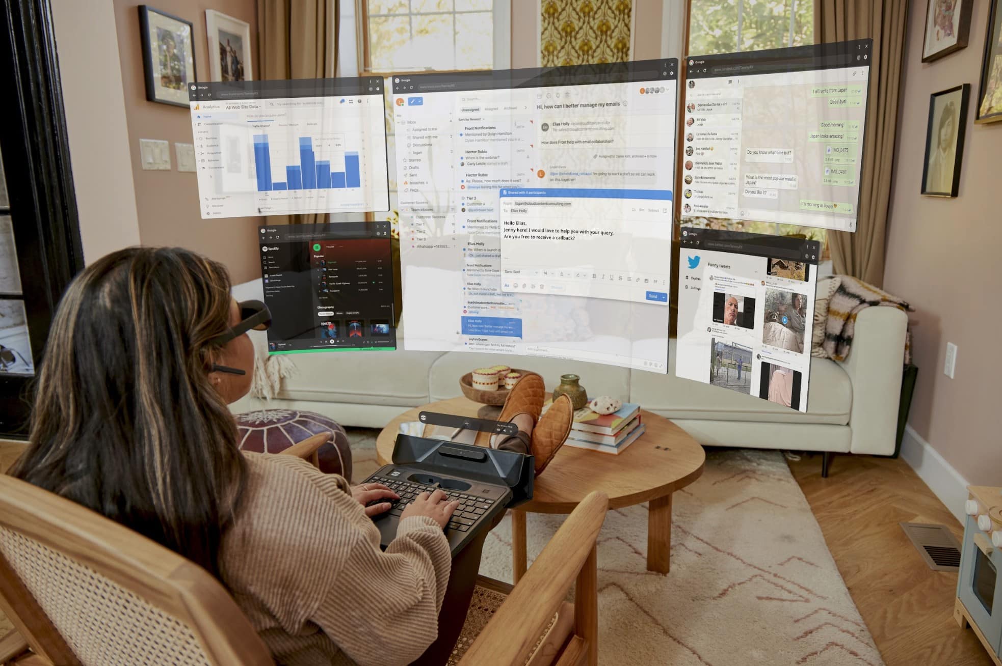 If you were really standing behind her, you wouldn't be able to see any of those tabs.