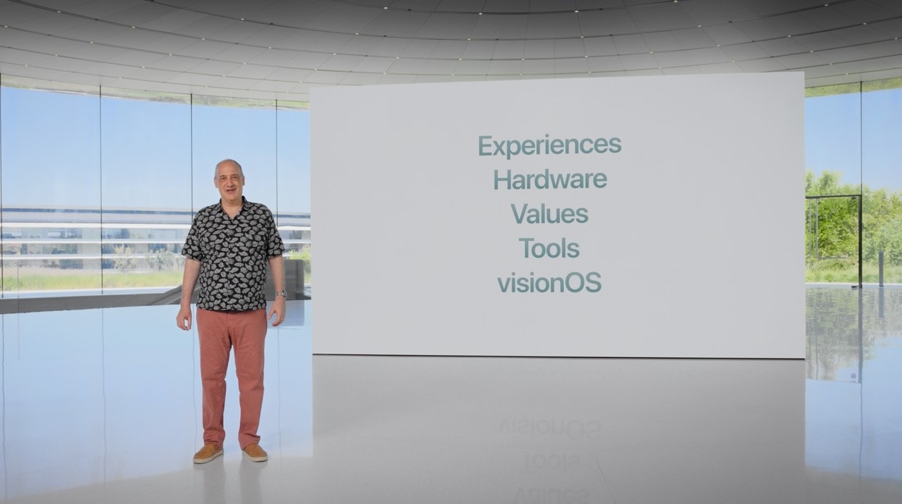 A focus on Experiences, Hardware, Values, Tools and visionOS.