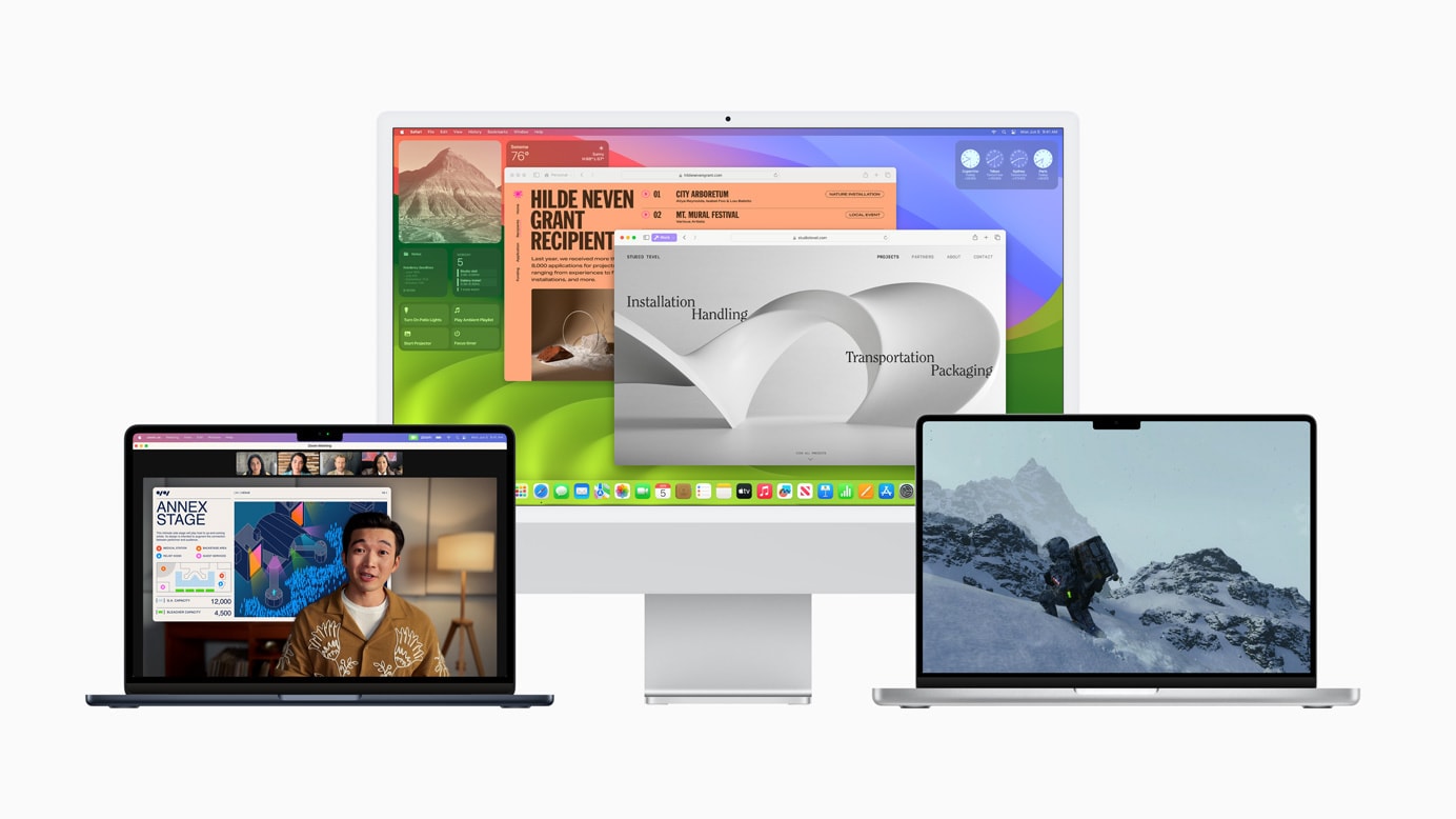 macOS Sonoma running on a MacBook Air, iMac and MacBook Pro