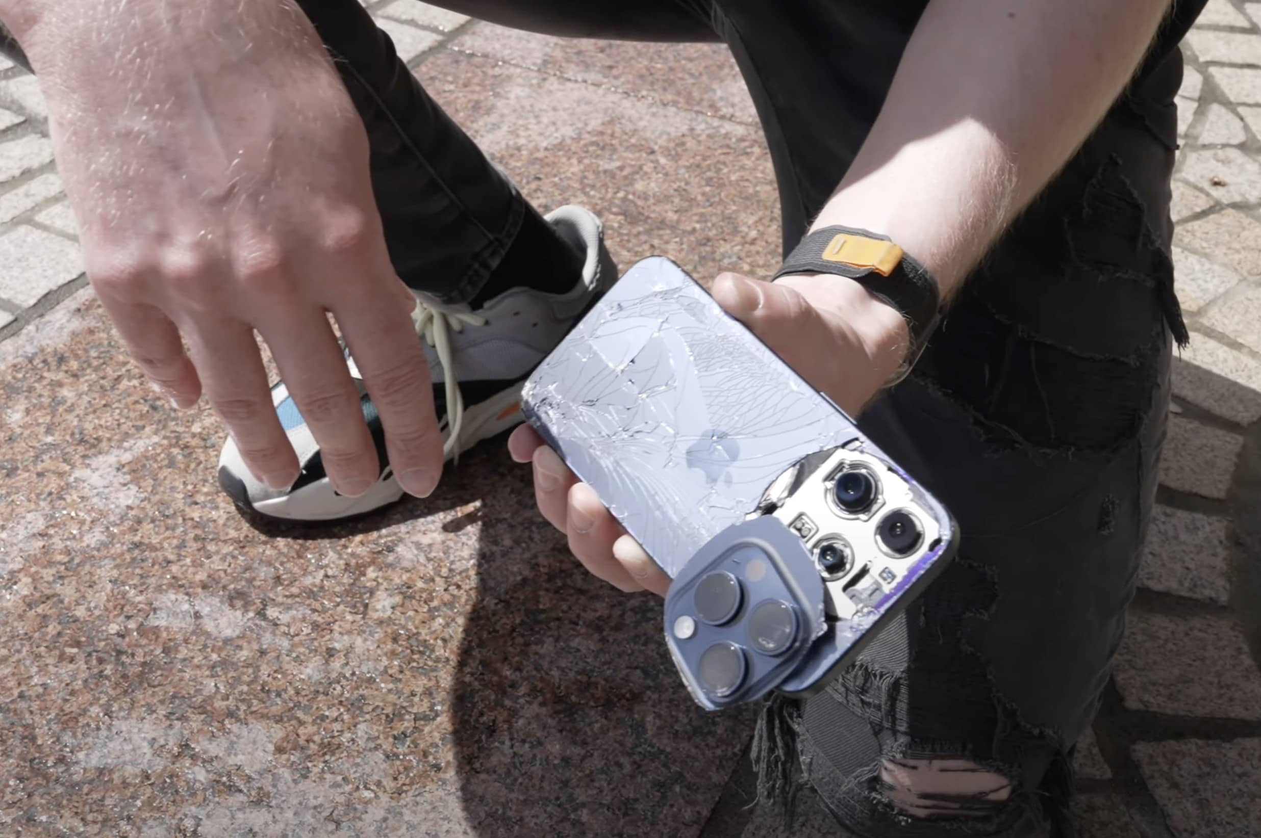 Yes, that's a brand-new iPhone 15 Pro after many drops, including a 40-footer.