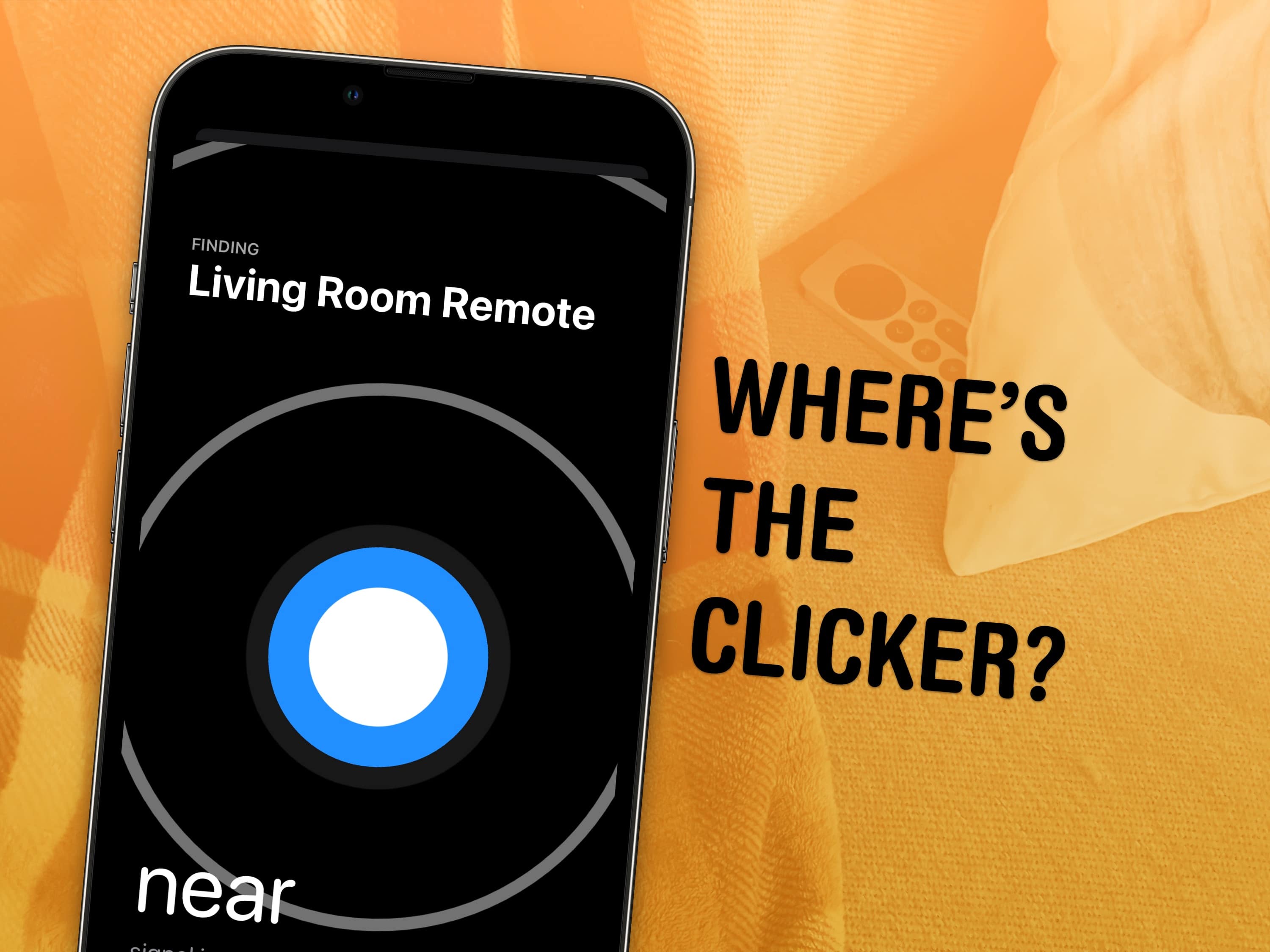 Screenshot of an iPhone feature that lets you find a lost Apple TV remote. The phrase 