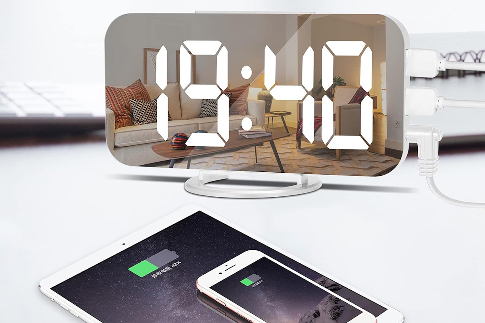 Make the morning stylish with this LED alarm clock and mirror combo.