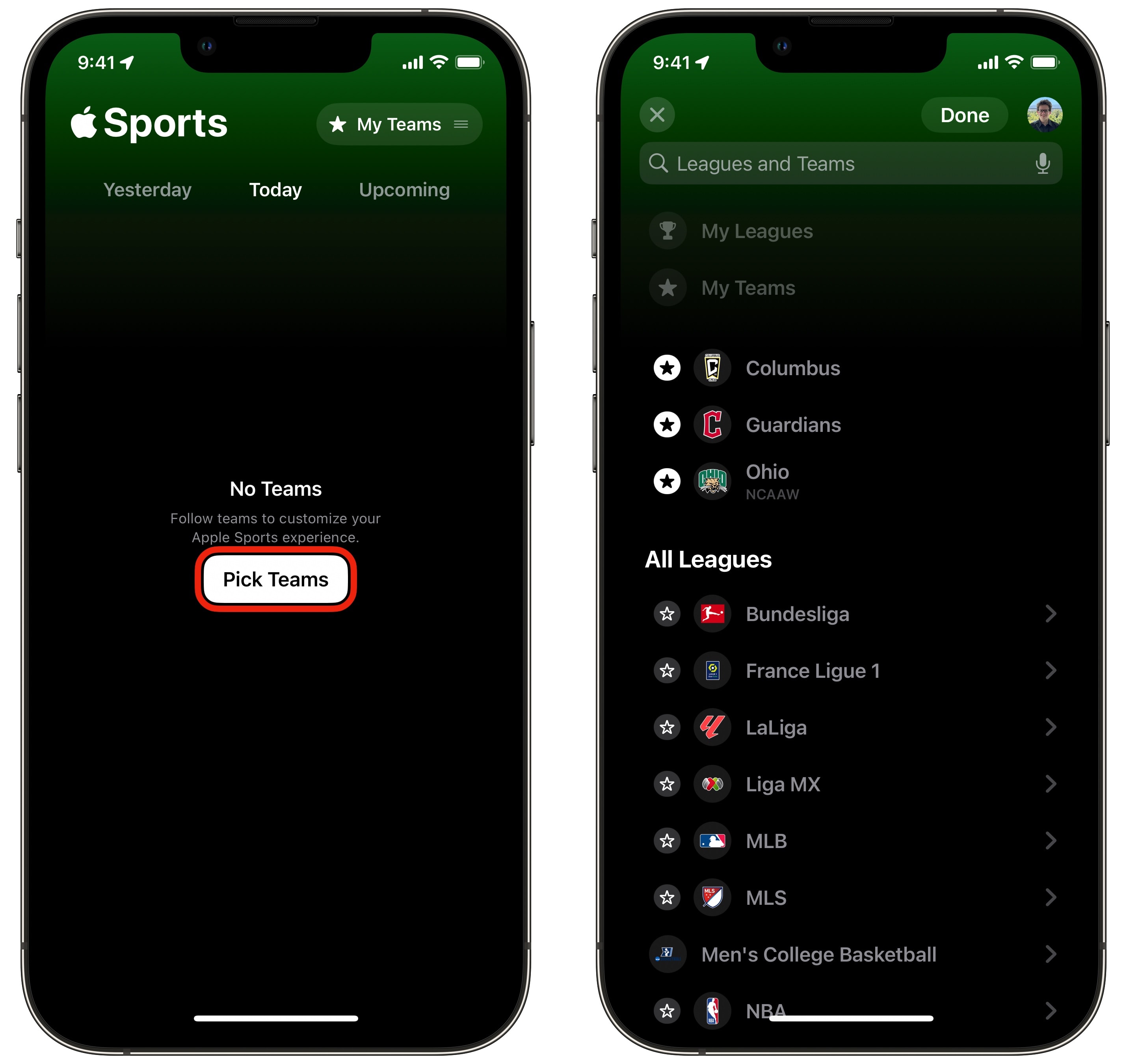 Pick Teams in Apple Sports