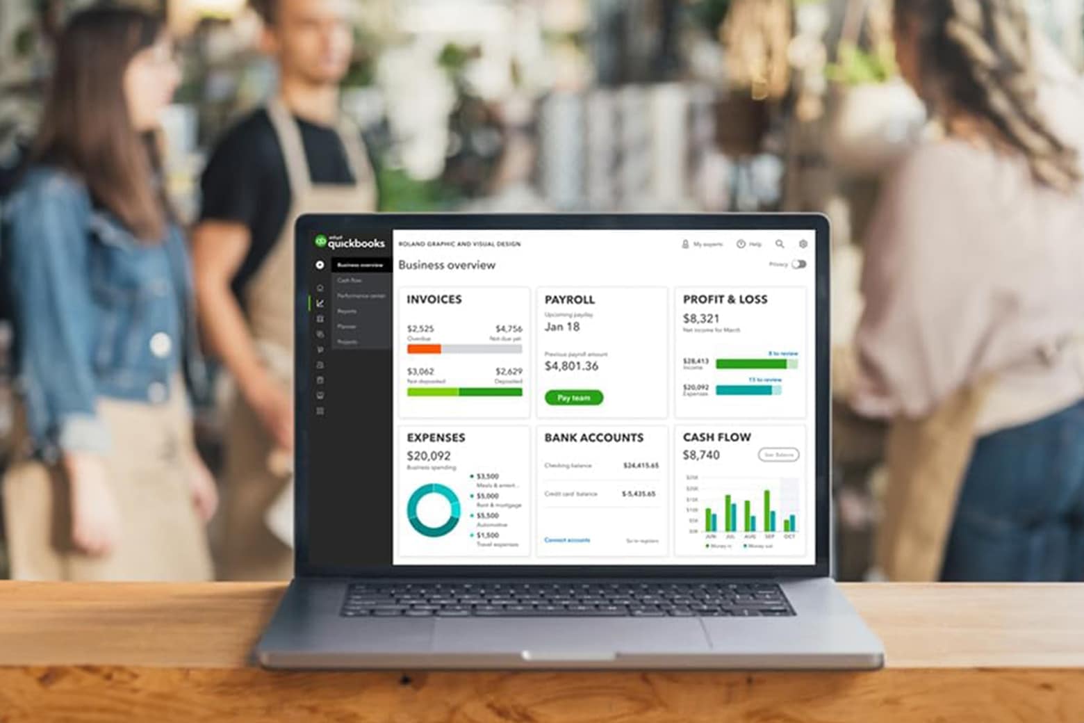 Photo of Intuit QuickBooks Desktop Pro Plus 2024 on a laptop.