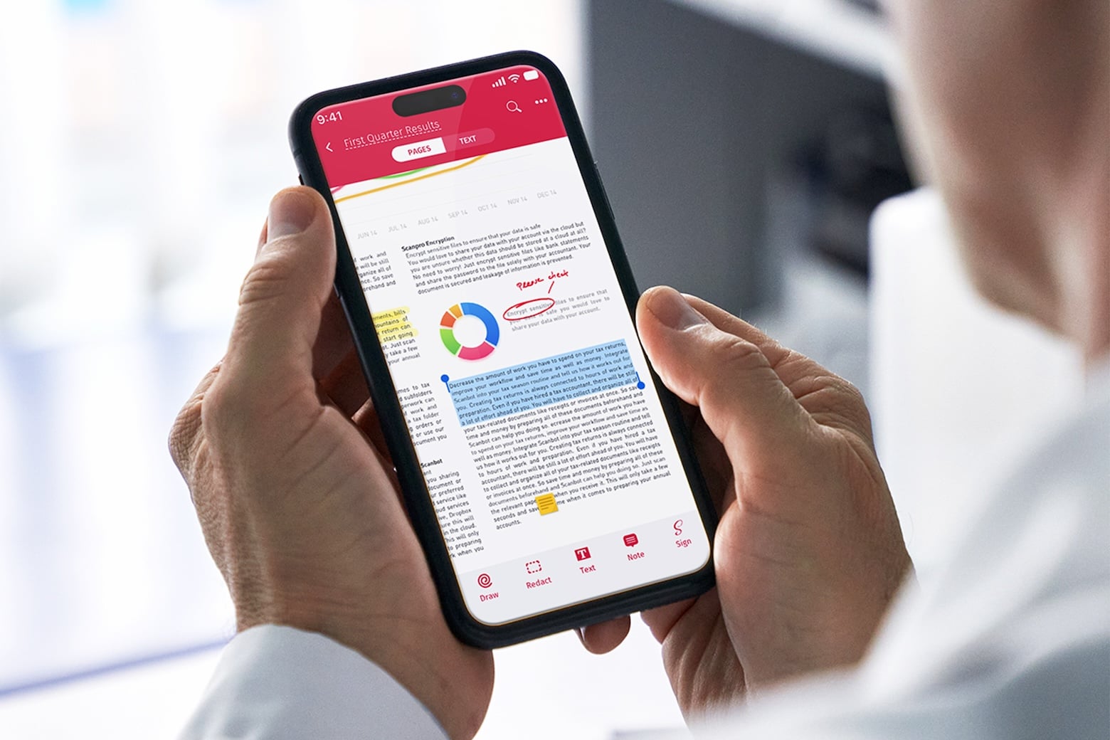 Photo of man using SwiftScan VIP scanning app on an iPhone.