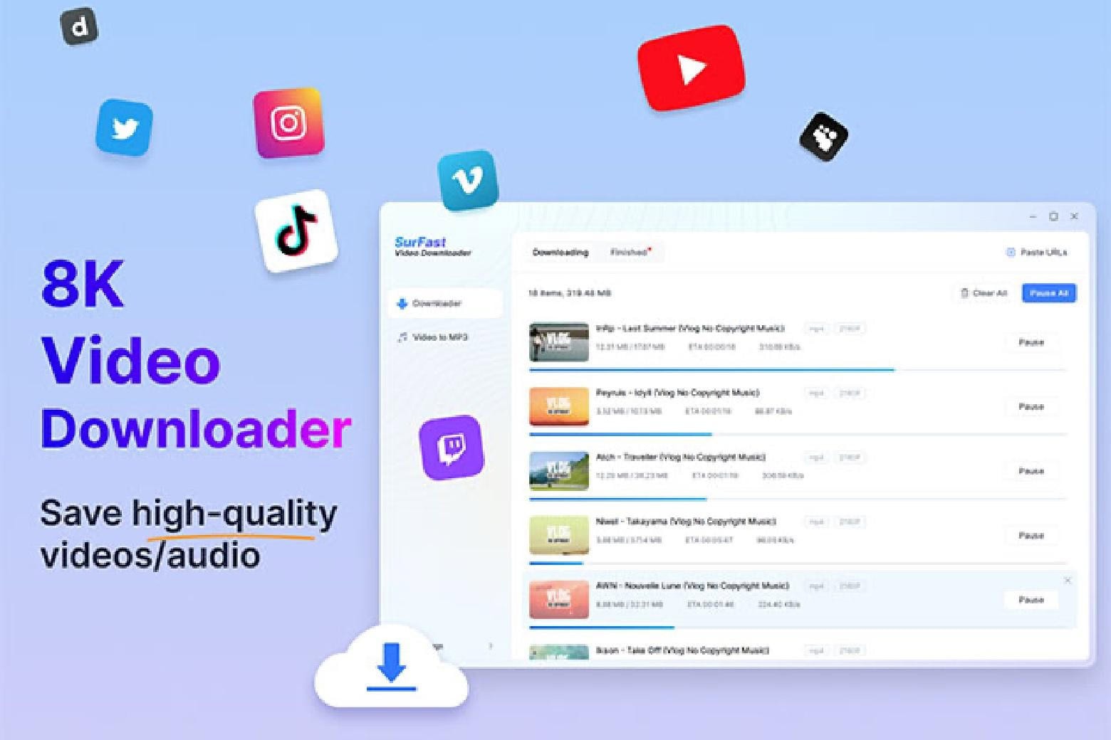 YouTube video downloader Surfast works on TikTok and a thousand other streaming sites.