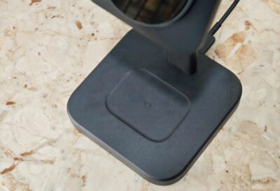 ESR Qi2 3-in-1 charging station showing the recession for charging small wireless accessories
