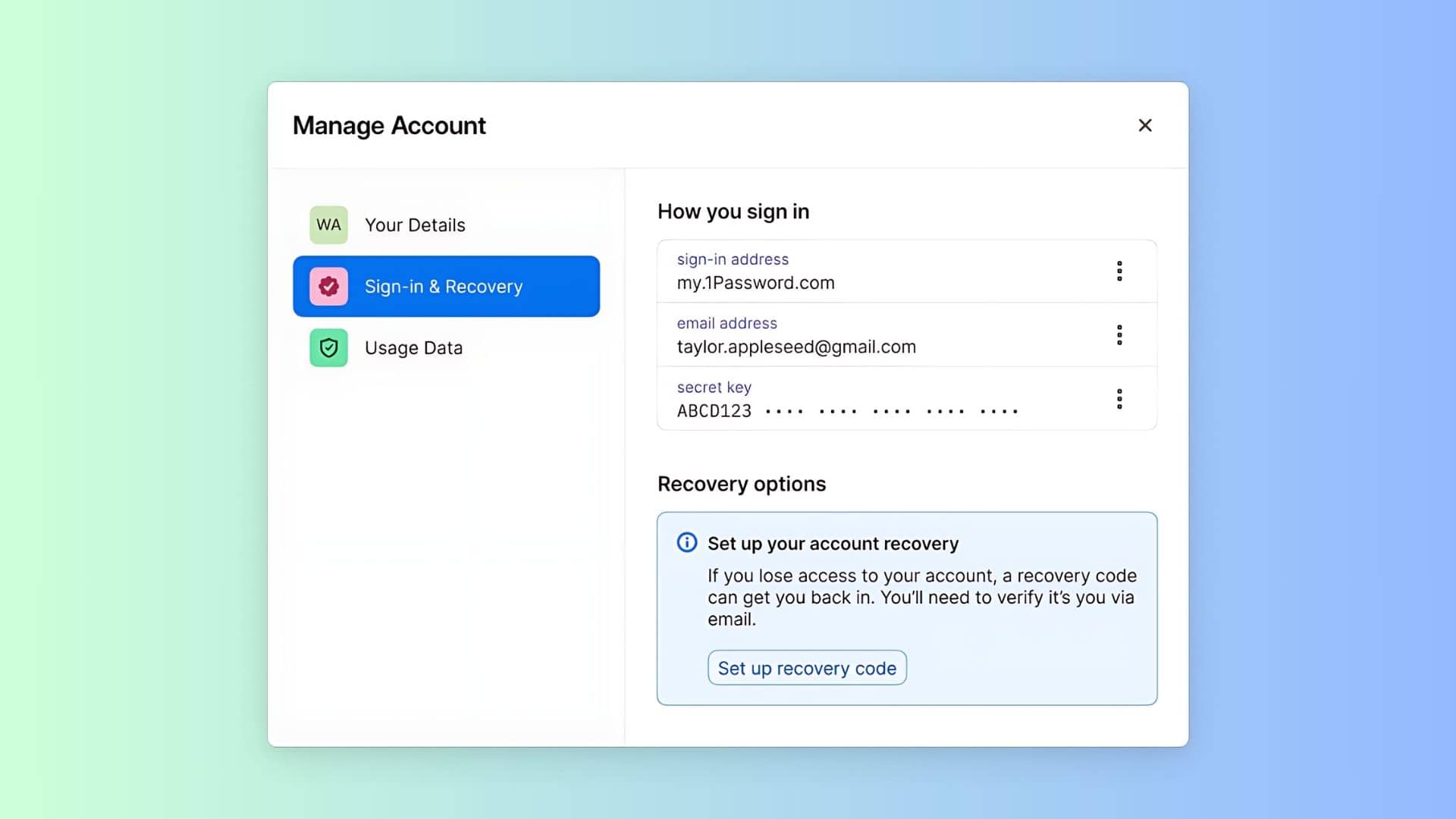 1Password gains support for recovery codes.