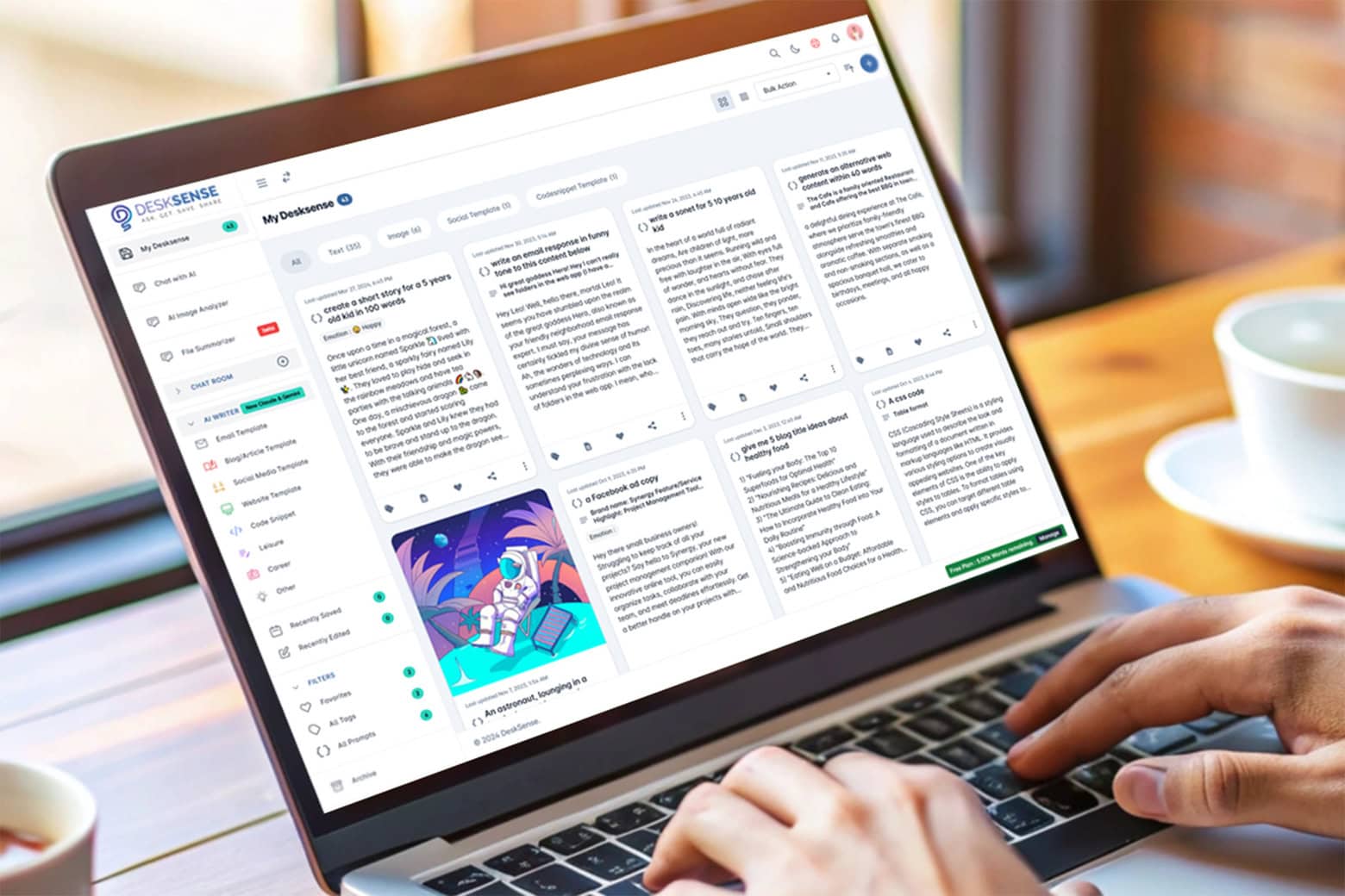 Man using the DeskSense AI assistant app on his laptop.