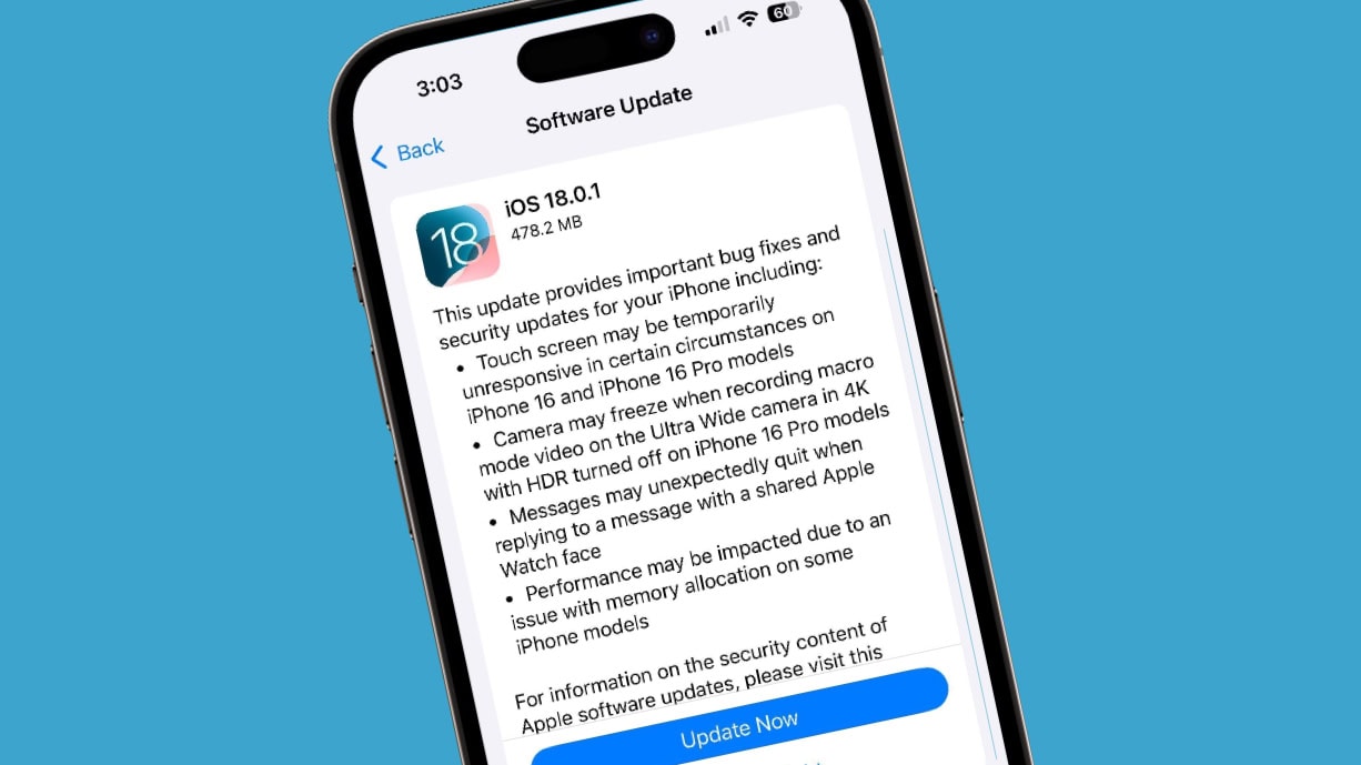 iOS 18.0.1 removes a headline-making bug