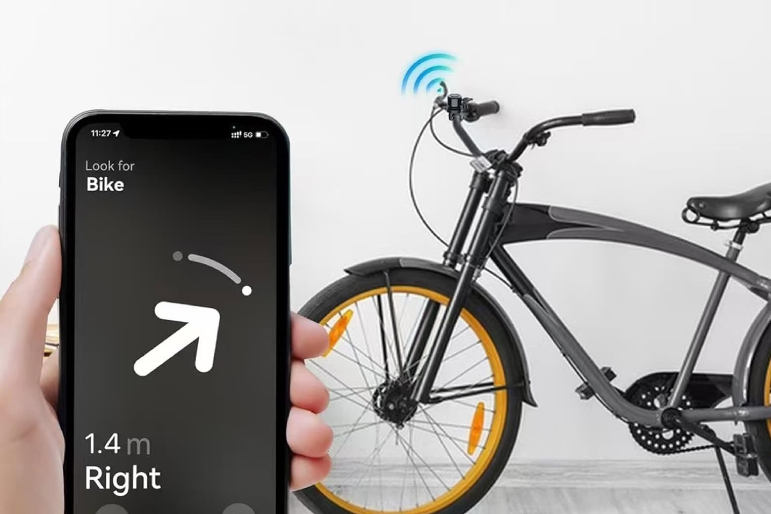 A person locating a bicycle through a mobile app.