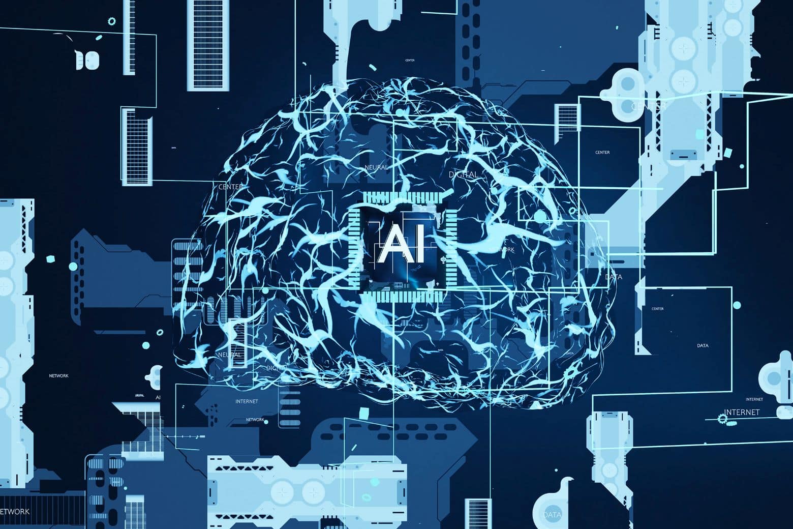 Abstract image of AI with a circuit board as the background to illustrate a post about AI classes.