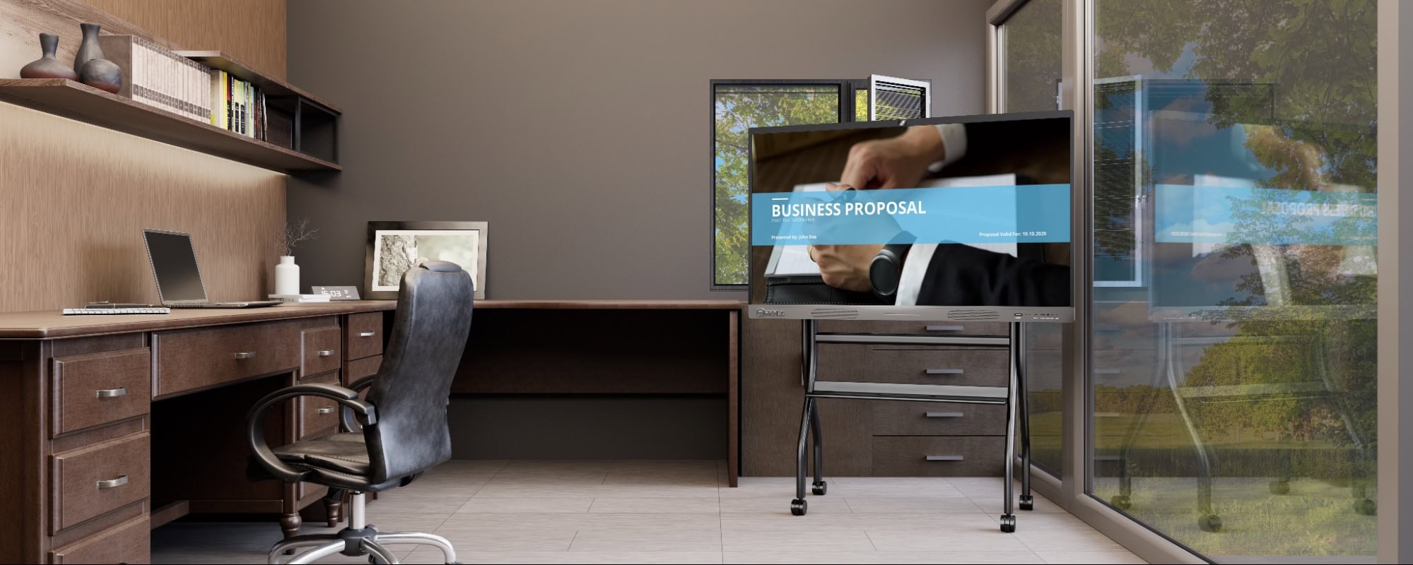 Image of an HKMLC Smart Board in a business setting