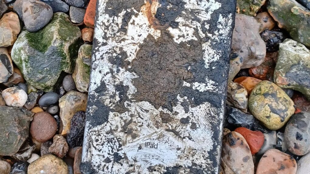 Photo of an iPad recovered from the River Thames in London that served as evidence to convict criminals