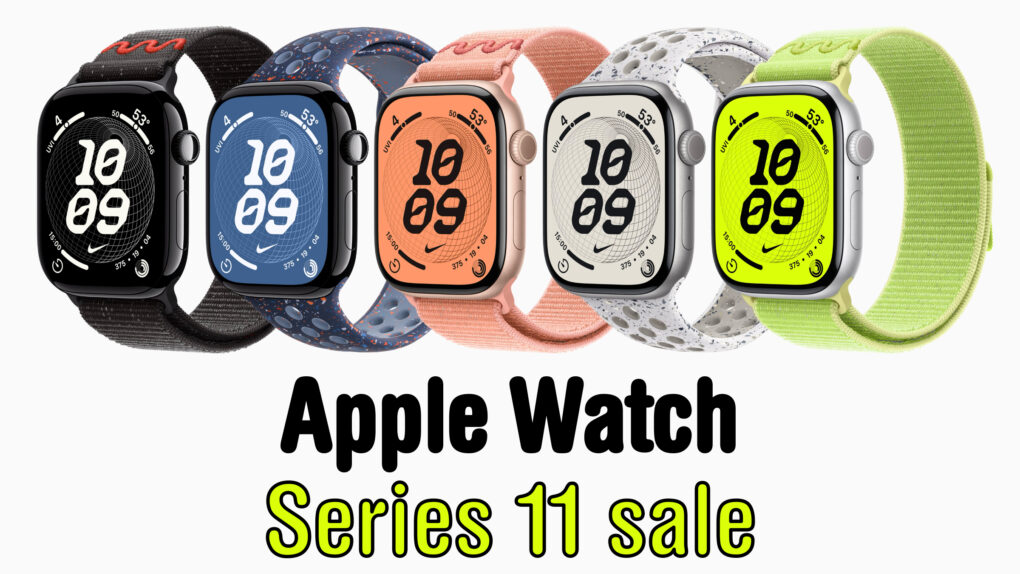 Marketing image of Apple Watches with the words 