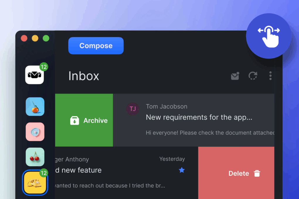 Screenshot of the Mailbird email app running on a Mac