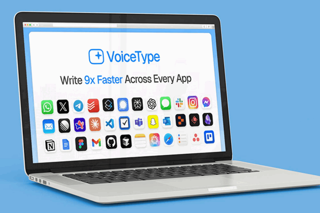 VoiceType AI opened on a laptop device