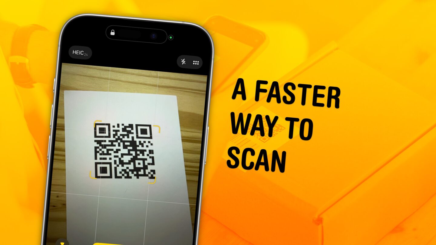 Image of an iPhone with a QR code and the words "A Faster Way to Scan"
